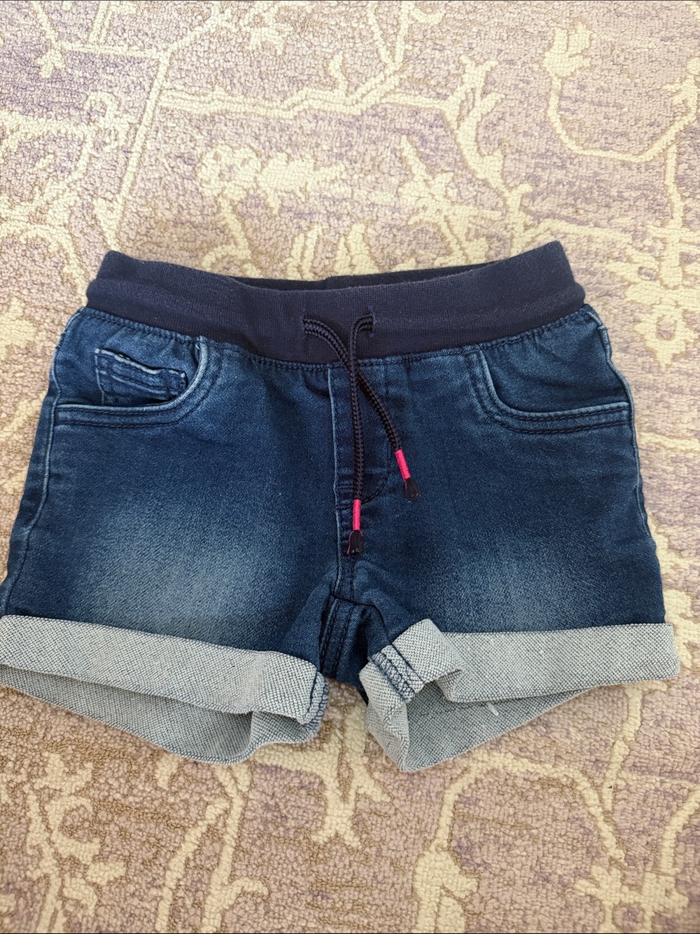 Cat & Jack Navy Roll-Cuff Denim Shorts with Drawstring